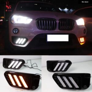 BMW 2個 LED DRL デイタイム ランニングライト デイライト X1 F48 F49 2016-19 黄色ウィンカーとブルーナイトライト 付き カスタムパーツ