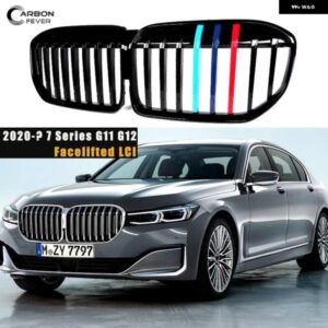 BMW 単線グロストリコロールフロントグリル G12 7 セイレス G11 4 ドアフロントバンパー フードトリム レーシング GRLLS ABS 2020-2024 LCI