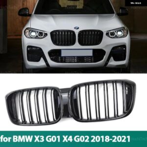 BMW X3 G01 X4 G02 2018-2021 ルック車フロントバンパー キドニーグリル レーシンググリル 交換ダブルスラットグロスブラックグリル カスタ