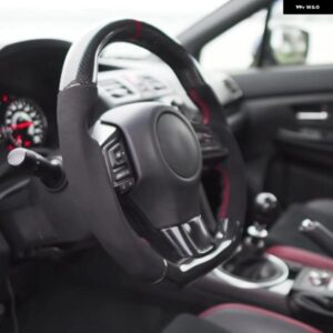 スバル カーボンステアリングホイール ナッパプレフォレーテッドレザー W/レッドステッチ WRX/STI 2015-20 カスタムパーツ アクセ