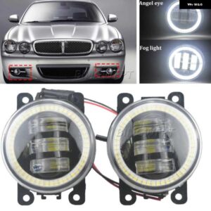 ジャガー 2001-2009 X タイプ CF1 サルーン車 LED 電球 フォグライト + エンジェルアイ DRL デイタイム ランニングライト