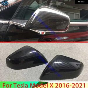 テスラ モデル X 2016 -2021 カーカーボンスタイルドアサイドミラー カバー トリムリアビューキャップオーバーレイガーニッシュ 2019