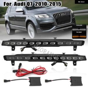アウディ 2個 LED デイタイムランニングライト Q7 2010 -2015 ダイナミック イエローウィンカー 機能車 DRL 防水 12V フォグランプ 電球