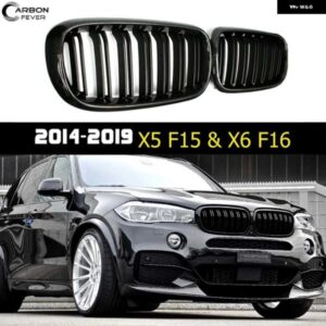 BMW フロントグリル カーボン デュアル スラット グロス グリル X5 F15 X5M F85 2013 - 2018 X6 F16 X6M F86 2014 - 2019