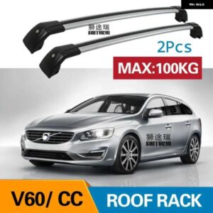 ボルボ 2個 ルーフバー - V60 155 157 225 2010-2018 CC クロスカントリー合金サイドバークロスレール ルーフラックキャリア
