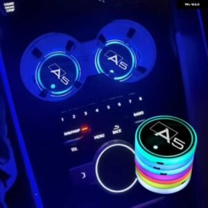 アウディ 7 カラフルな USB ロゴ LED ムードライトカップ発光コースターホルダー A5 スポーツバッククーペ B8 B9 自動車