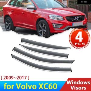 ボルボ 4X ウィンドウ バイザー XC60 I 2009 2017 2016 2010 ディフレクターレインアイブロウガードサンバイザースモーク フロントガラス