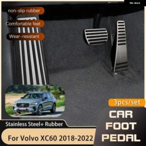 ボルボ 3個 ステンレスペダル XC60 2018-22 アクセルガス ブレーキ ノンスリップ フットレスト ペダル カバー