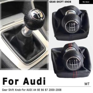 アウディ A4 B6 B7 2000-2008 マニュアル 5 6スピードギアシフトシフターノブ レバーハンドルヘッドと革防塵カバー