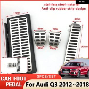アウディ AT ステンレスカーペダルパッド Q3 8U RS MK1 2012 2018 2017 ゴム滑り止め穴あけなし