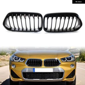 BMW 1ペア ブラックフロントバンパー グリルキドニーグリルシングルスラット X2 シリーズ F39 2018-21 ABS プラスチック