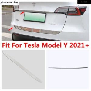 テスラ リアテールドア ストリップ テールゲート トランク 装飾 カバーキット トリムモデル Y 2021 2022 ステンレス外装