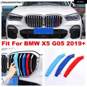 BMW トリコロールスタイルフロントヘッドレーシンググリルグリルストライプ 装飾 パネルカバーキット トリムエクステリア X5 G05 2019 - 2022