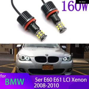 BMW 白色 LED エンジェルアイズ マーカーライト 電球 5シリーズ E60 E61 LCI キセノン ヘッドライト 2008-2010 デイライト 160ワット 6000 K DRL