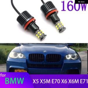 BMW エンジェルアイズ リング LED ヘッドライト 電球 ホワイト X5 X5M E70 X6 X6M E71 2007-2011 デイタイム ライト 160W 6000K ホワイト DRL