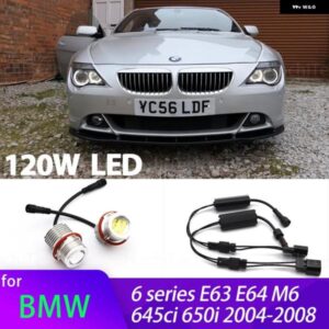 BMW 120ワット ホワイトアングルアイ LED マーカーライト リング ヘッドライト 電球 ランプ 6シリーズ E63 E64 M6 645CI 650I 2004-2008