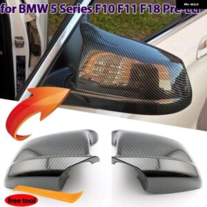 BMW カーボンルック ブラックサイドミラー カバー キャップシェル交換 5シリーズ F10 F11 F18 2010-2013 アクセサリーオーバーレイ