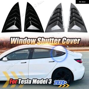 テスラ リアルーバーウィンドウサイドシャッターカバー トリム ステッカー エアベント スクープ ABS グロスブラック/カーボンルック モデル3