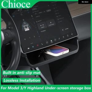 テスラ スクリーン下 収納 トレイ モデルY 3 2021-2024 ハイランド隠し ABS スクリーン下 収納 ボックス 滑り止めライナー付き