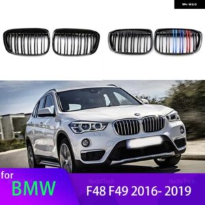 BMW 黒 グリル フロントキドニー グリル X1 F48 F49 2016-2019 デュアルスラットダブルライン グリル カーアクセサリー