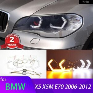 BMW ホワイトイエロー M4 スタイル LED エンジェルアイリングランプウィンカーカー ランニングライト DRL X5 X5M E70 2006-2012 LED