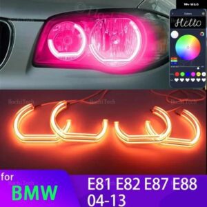 BMW 1シリーズ E81 E82 E87 E88 ハロゲン ヘッドライト 2004-2013 RGB マルチカラー M4 スタイル クリスタル LED エンジェルアイキット デイタイム ライト
