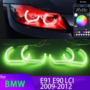 BMW 電話アプリ 制御 RGB マルチカラー DTM クリスタル LED エンジェルアイズ リング 3シリーズ E91 E90 フェイスリフト 2009-2012 キセノン ヘッドライト