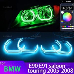 BMW アプリ 制御 RGB マルチカラー DTM クリスタル LED エンジェルアイズ リング 3シリーズ E90 E91 サルーンツーリング 2005-2008 ハロゲン ヘッドライト