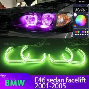 BMW アプリ 制御 RGB マルチカラー DTM クリスタル LED エンジェルアイズ リング 3シリーズ E46 セダンフェイスリフト 2001-2005 ハロゲン ヘッドライト