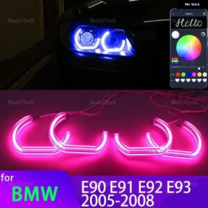 BMW 電話アプリ 制御 RGB マルチカラー DTM クリスタル LED エンジェルアイズ リング 3シリーズ E90 E91 PRE-LCI 2005-2008 キセノン ヘッドライト