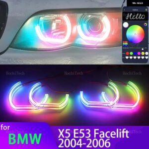 BMW X5 E53 フェイスリフト 2004 2005 2006 アプリダイナミック RGB エンジェルアイリングライト DRL ウィンカーライト付き