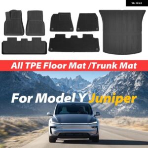 テスラ フロアマット モデルY 2025+ ジュニパー TPE 全ウェザー型 防水 トランク マットライナーノンスリップ車内