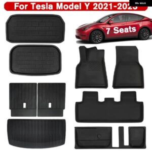 テスラ モデルY 7 人乗りフロアマット トランク マットライナーフルセット全ウェザー 防水 XPE カーゴライナーセット Y 2021-23