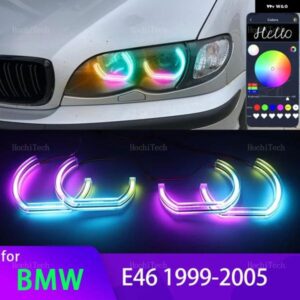 BMW E46 325I 325XI 330I 330XI HID ヘッドライト 付き 1999-2005 APP ダイナミック RGB エンジェルアイリングライト ウィンカーライト付き