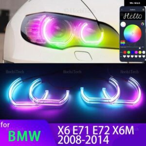 BMW X6 E71 E72 X6M 2008-14 アプリダイナミック RGB エンジェルアイリングライト DRL ウィンカーライト付き