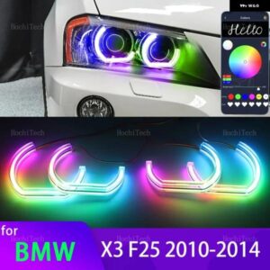 BMW X3 F25 キセノン ヘッドライト 2010-14 APP ダイナミック RGB エンジェルアイズ リングライト DRL ウィンカーライト付き