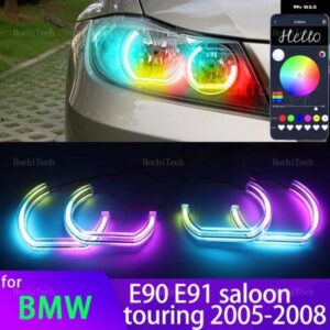 BMW 3シリーズ E90 E91 サルーン ツーリング 2005-08 ハロゲン ヘッドライト APP ダイナミック RGB エンジェル アイ リング ライト ウィンカー ライト付き