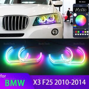 BMW X3 F25 ハロゲン ヘッドライト 2010-14 APP ダイナミック RGB エンジェルアイズ リングライト DRL ウィンカーライト付き