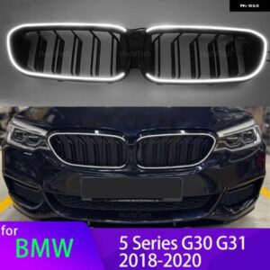 BMW LED ホワイトライト グロスブラックフロントバンパー キドニー グリル 5シリーズ G30 G31 フェイスリフト前 2018 2019 2020 部品