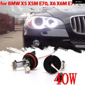 BMW CANBUS LED エンジェルアイズ マーカーライト 電球 ホワイト X5 X5M E70 X6 X6M E71 E72 2007-2011 40W ホワイト H8