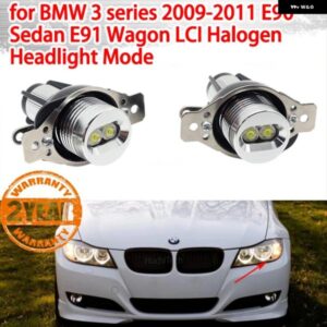 BMW 白黄色 LED エンジェルアイリングライト自動ライト 6000K 3シリーズ 2009-2011 E90 セダン E91 ワゴン LCI ハロゲン ヘッドライト