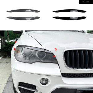 BMW ヘッドライト アイブロウ トリム X5 E70 2008-2013 カーボンルック/グロスブラックフロント ヘッドライト ランプカバー 眉 ヘッドランプ