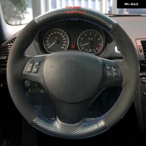 BMW ステアリング ホイール カバー 手縫いブラックスエードブラックカーボン M スポーツ M3 E90 E91 E92 E93 E87 E81 E82 E88