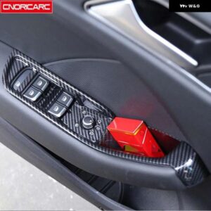 アウディ カーボンカラー窓ガラス昇降ボタン フレーム 6個 A3 8V 2014-2018 LHD ABS ドア収納ボックスカバー トリム