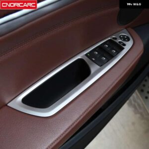 BMW ドアアーム レスト パネル 装飾デカール X5 E70 X6 E71 2008-2014 LHD ステンレス窓ガラス昇降ボタン トリム