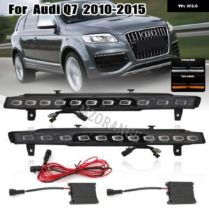 アウディ 2個 LED デイタイム ランニングライト Q7 2010 -2015 ダイナミック イエローウィンカー機能車 DRL 防水 12V フォグランプ 電球