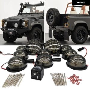 ランドローバー 10個 スモーク + レッドフロント + リア フォグランプ ライトフル LED ランプアップドキット ディフェンダー 1990-2016