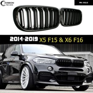 BMW フロントグリル カーボン デュアル スラット グロス グリル X5 F15 X5M F85 2013 - 2018 X6 F16 X6M F86 2014 - 2019