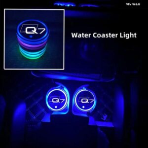 アウディ 7 カラフルな USB ロゴ LED ムードライトカップ発光コースターホルダー Q7 4 メガバイト SUV クワトロ