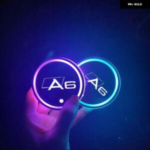 アウディ 発光車ウォーターカップコースターホルダー 7 カラフルな USB 充電車 LED ムードライト A6 C7 C6 C5 カー